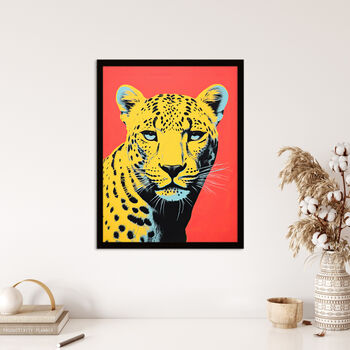 Vibrant Cheetah On Coral Bold Animal Wall Art Print, 4 of 6