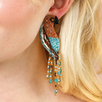 Blue Beaded Parrot Stud Earrings, 3 of 3