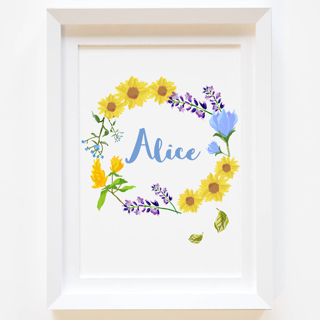 Personalised Floral Wreath Name Print By Yellow Lemming ...