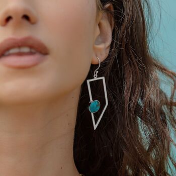 Geometric Oasis Turquoise Drop Silver Earrings, 3 of 3