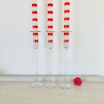 Set Of Three Vintage Tall Glass Candlesticks, 8 of 8