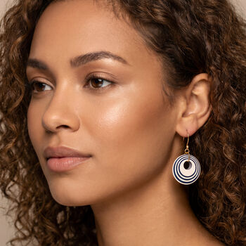 Cream And Navy Geometric Circular Earrings • Gold Plated Sterling Silver Hooks, 2 of 8