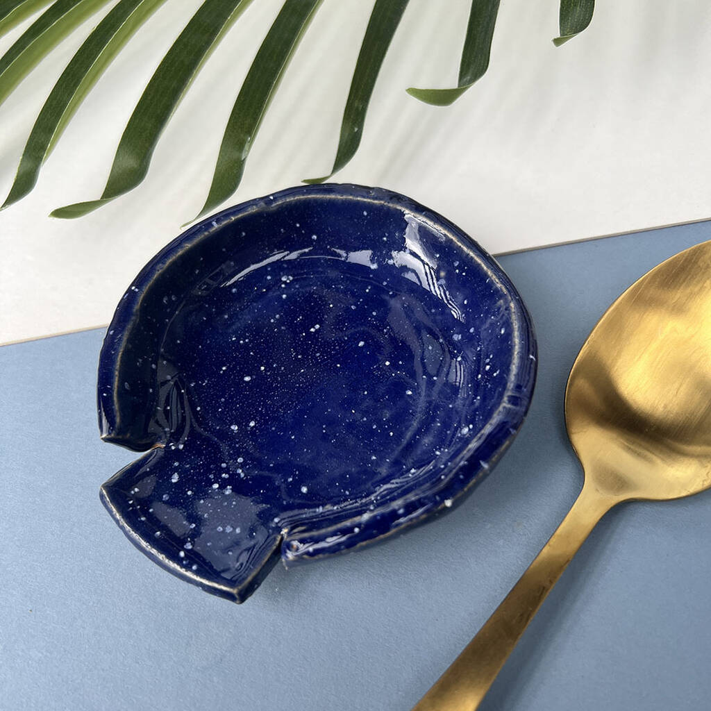 Dark Blue Speckled Spoon Rest, 1 of 5