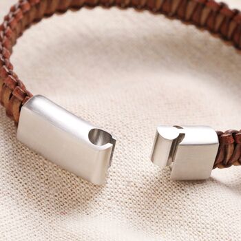 Men's Stainless Steel Braided Leather Bracelet In Brown, 2 of 2