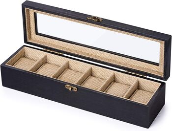 Six Slots Watch Box Case Organizer With Glass Lid, 6 of 12