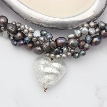 Murano Heart And Pearl Necklace In Gold Or Silver, 5 of 11