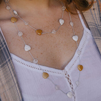 Yellow Jade With Howlite And Quartz Heart Necklace, 2 of 4