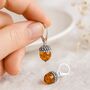 Large Sterling Silver Baltic Amber Acorn Drop Earrings, thumbnail 1 of 2