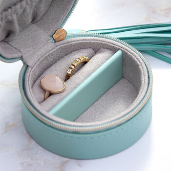 Personalised Turquoise Jewellery Case With Tassel, 5 of 6