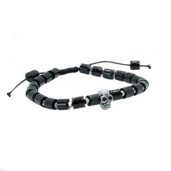 Men's Skull Bead Adjustable Black Agate Bracelet, 4 of 5