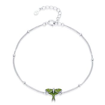 Sterling Silver Green Enamel Luna Moth Bracelet, 7 of 11