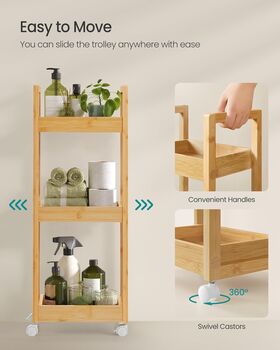 Three Tier Small Shelf Bamboo Bathroom Trolley Storage, 5 of 8