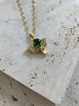 18 K Gold Plated Elephant Pendant Necklace Emerald, 3 of 12