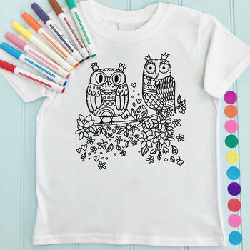Personalised Owl Pair Colour In Child's T Shirt, 2 of 4