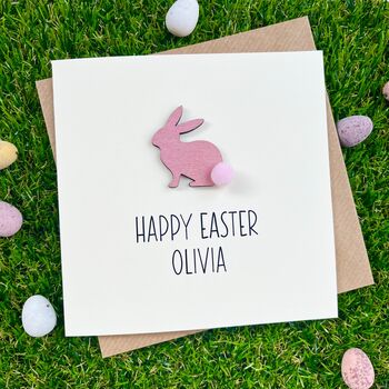 Personalised Happy Easter Pom Pom Bunny Rabbit Card, 3 of 4