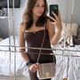 Personalised Amelia Straw Chain Brown Cross Body Bag, thumbnail 6 of 8