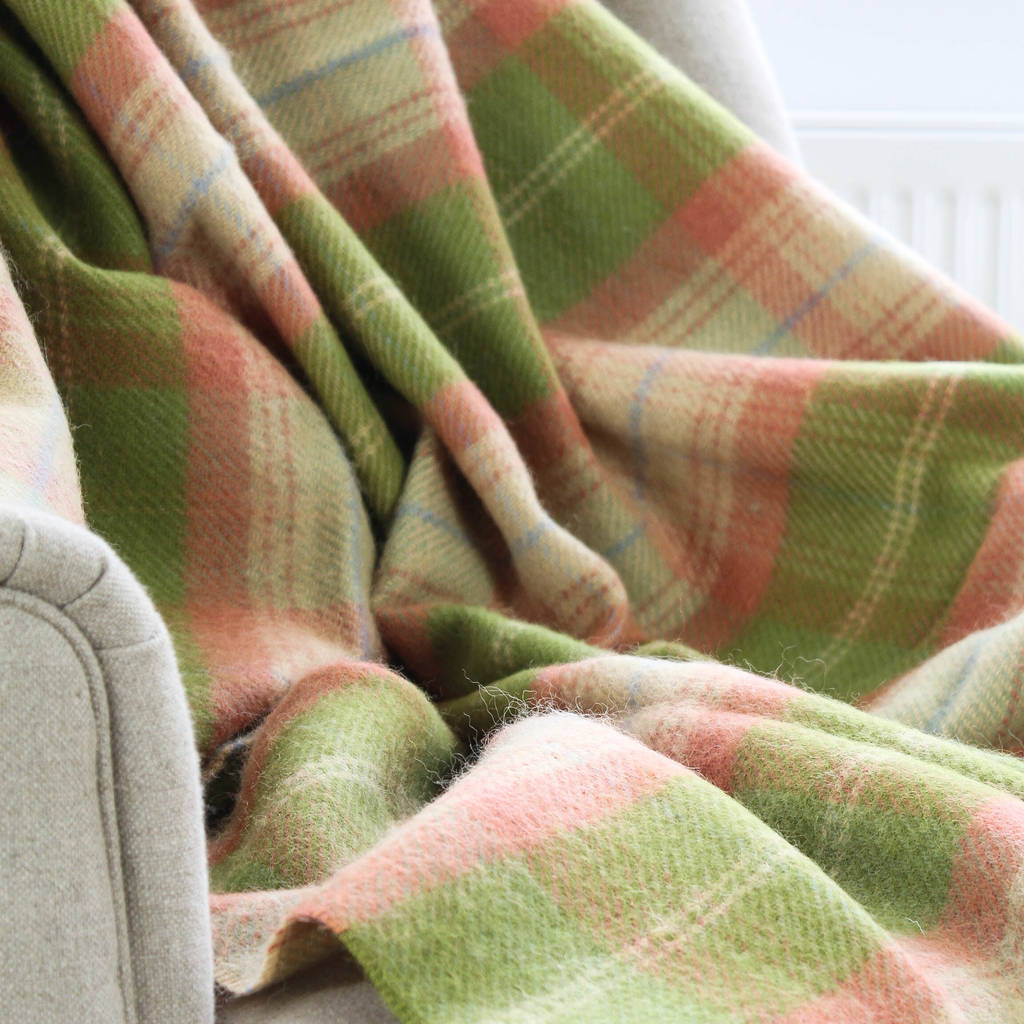 green and pink check wool throw by marquis & dawe