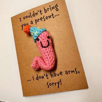Funny Party Worm Crochet Birthday Card Handmade, 8 of 10