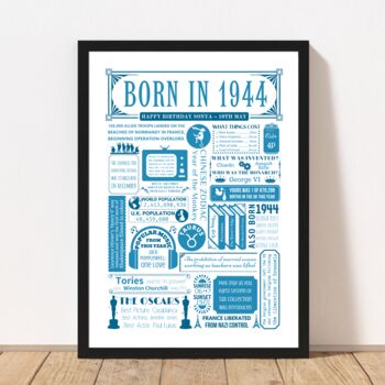 Born In 1944 Personalised 80th Birthday Fact Poster, 2 of 8