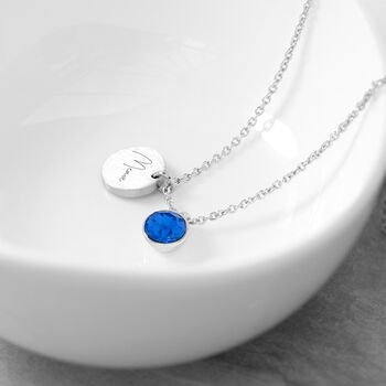 Personalised Silver Birthstone Crystal And Disc Necklace, 2 of 12