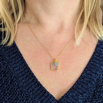 The Duo Rose Quartz Necklace, Gold Plated, 3 of 11