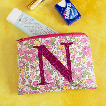 Pink Floral Liberty Fabric Make Up Pouch With Monogram, 3 of 3