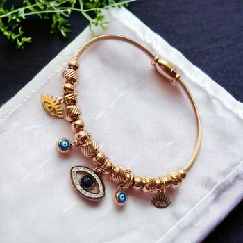 Rose Gold Evil Eye Dangle Charms Bracelet, 4 of 4