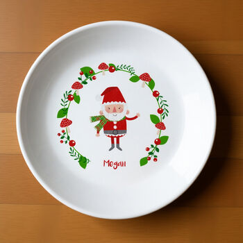 Personalised Christmas Toadstool Santa Plastic Plate, 4 of 5