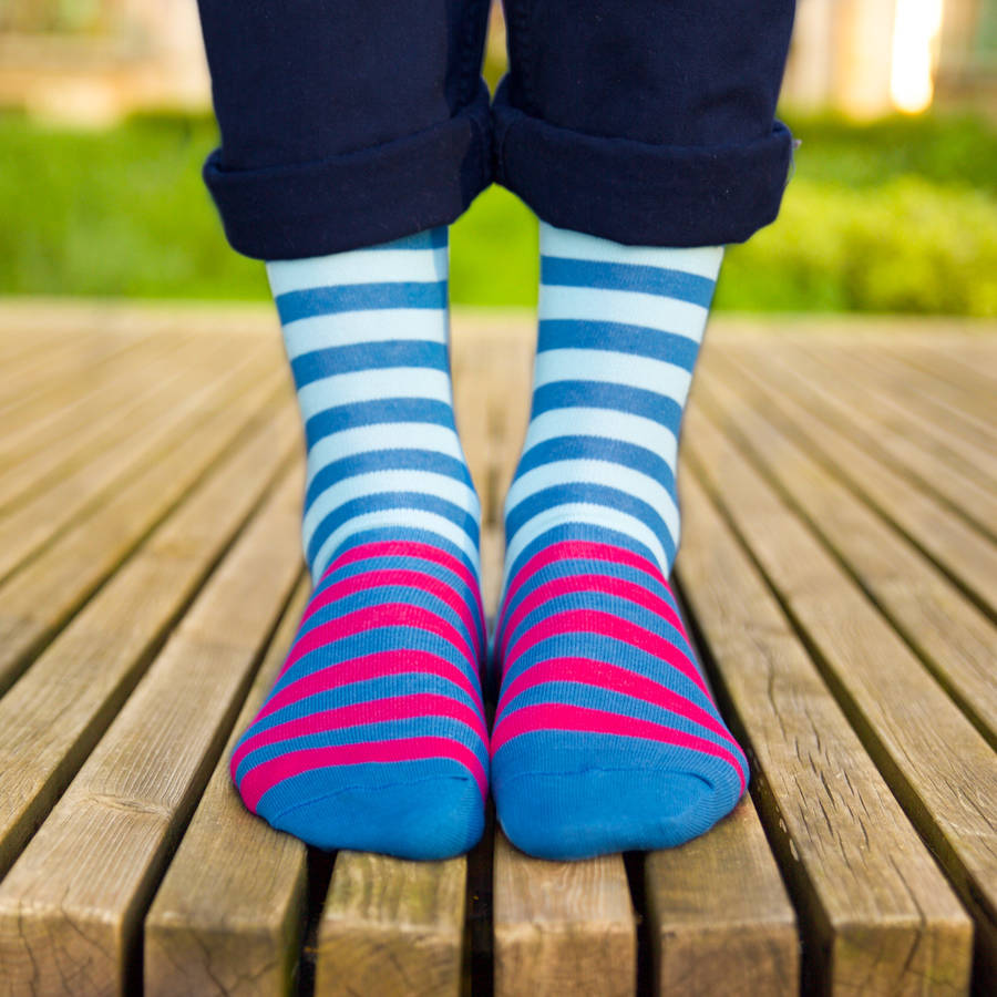 blue and pink double stripe sock by bryt