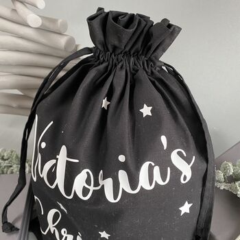 Personalised Christmas Eve Bag Black With White, 2 of 10