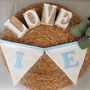 Baby Blue Bunting, New Baby Nursery Gift, Cream And Blue Personalised Bedroom Wall Banner, thumbnail 8 of 10