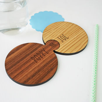 Set Of Two Personalised Wood Interlocking Coasters, 3 of 7