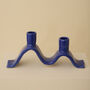 Handmade Blue Wavy Ceramic Candelabra For Two Candles, thumbnail 2 of 6