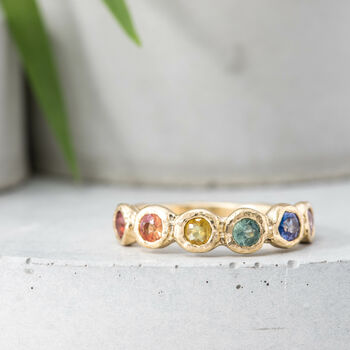 'Iris' Rainbow Sapphire Eternity Ring Recycled 9ct Gold, 5 of 12