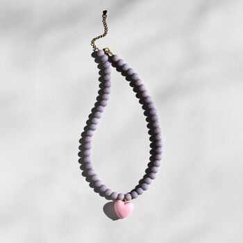 Pastel Purple Bead And Pink Heart Necklace, 3 of 7