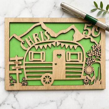 Personalised Wooden Caravan Birthday Card Keepsake Gift, 2 of 4