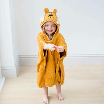 Personalised Lion Face Kids Hooded Cotton Poncho, 5 of 9