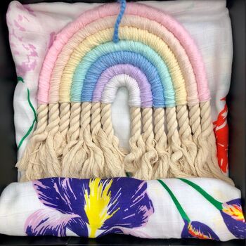 Rainbow And Personalised Muslin Blanket Baby Gift Set, 3 of 8