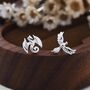 Mismatched Dragon And Phoenix Stud Earrings In Sterling Silver, thumbnail 1 of 10