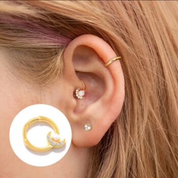 Gold Plated Moon Hoop For Tragus Or Helix, 2 of 3