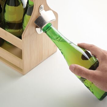 Bamboo Beer Crate With Bottle Opener, 2 of 5