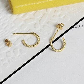 Rope Twist Hoop Earrings In 18ct Gold Vermeil, 2 of 4