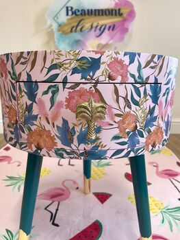 Pink And Green Floral Round Wooden Bedside Table, 3 of 8