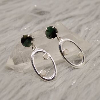 Raw Emerald And Moonstone Silver Earrings, 4 of 7