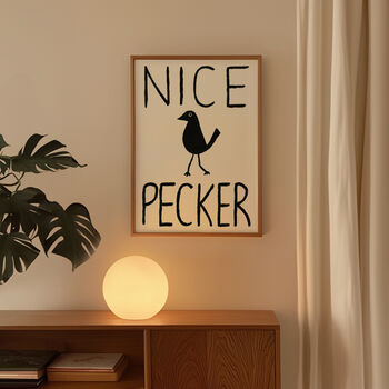 Nice Pecker Funny Bathroom Hand Painted Wall Art Print, 6 of 8