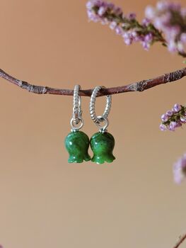 Elegant Green Jade Lily Hoop Earrings, 5 of 10