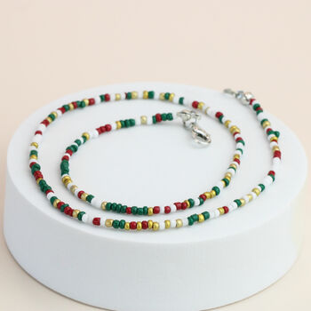 Christmas Red And Green Dainty Colourful Beaded Necklace, 2 of 3