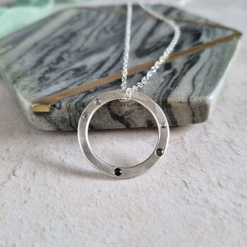 Hammered Silver Family Circle Birthstone Necklace, 3 of 9