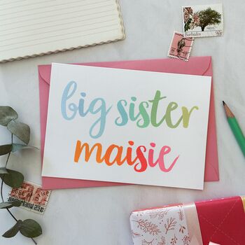 Personalised Big Sister New Baby Sibling Card, 2 of 9