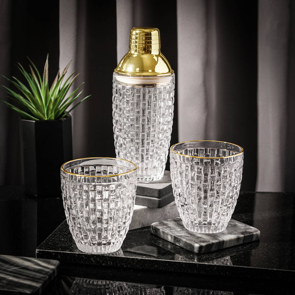 Cocktail Shaker And Glass Tumbler Set, Three Colours, 1 of 6